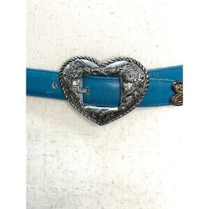 Justin Turquoise Leather Western Belt Heart Buckle Women’s 30 32 34 Cowhide VTG